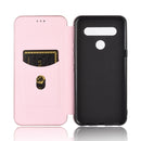 For LG K61 / Q61 Carbon Fiber Texture Horizontal Flip TPU + PC + PU Leather Case with Card Slot(Pink)