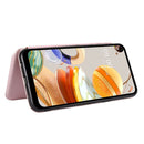 For LG K61 / Q61 Carbon Fiber Texture Horizontal Flip TPU + PC + PU Leather Case with Card Slot(Pink)