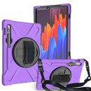 For Samsung Galaxy Tab S8 / Galaxy Tab S7 (2020) T870 Shockproof Colorful Silicone + PC Protective Case with Holder & Shoulder Strap & Hand Strap & Pen Slot(Purple)