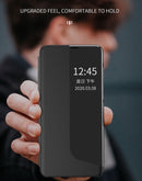 For Huawei Mate 20 Pro Side Display Shockproof Horizontal Flip Leather Case with Holder & Call Answering Function & Sleep / Wake-up(Geen)