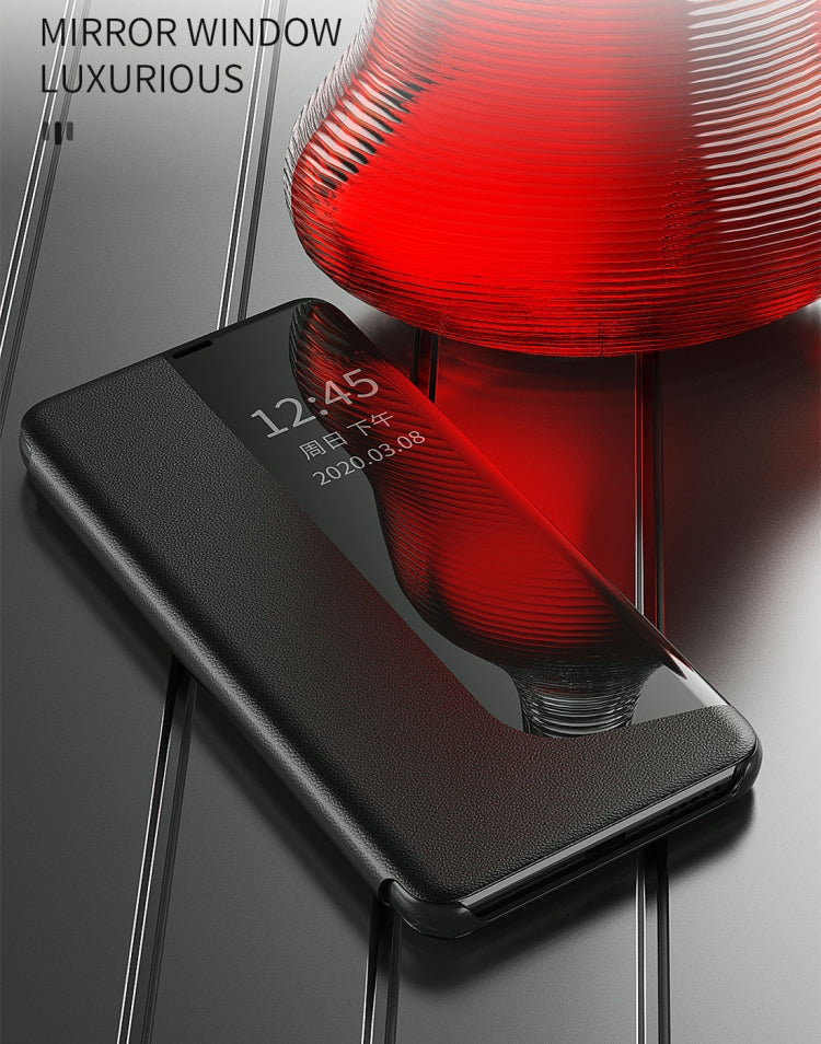 For Huawei Mate 20 Pro Side Display Shockproof Horizontal Flip Leather Case with Holder & Call Answering Function & Sleep / Wake-up(Red)