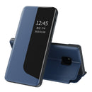 For Huawei Mate 20 Pro Side Display Shockproof Horizontal Flip Leather Case with Holder & Call Answering Function & Sleep / Wake-up(Dark Blue)