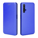 For Huawei Honor 20 / nova 5T Carbon Fiber Texture Horizontal Flip TPU + PC + PU Leather Case with Card Slot(Blue)
