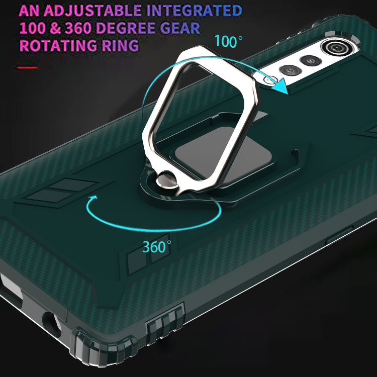 For LG Velvet / G9 Carbon Fiber Protective Case with 360 Degree Rotating Ring Holder(Green)