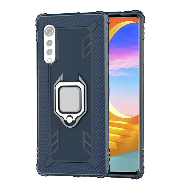 For LG Velvet / G9 Carbon Fiber Protective Case with 360 Degree Rotating Ring Holder(Blue)