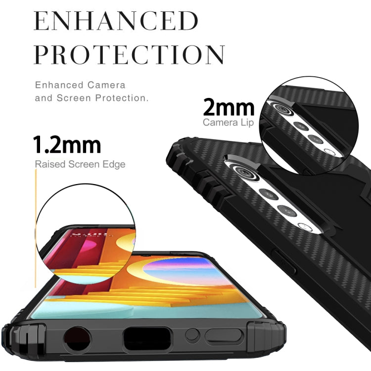 For LG Velvet / G9 Carbon Fiber Protective Case with 360 Degree Rotating Ring Holder(Black)