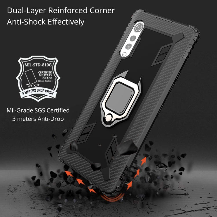 For LG Velvet / G9 Carbon Fiber Protective Case with 360 Degree Rotating Ring Holder(Black)