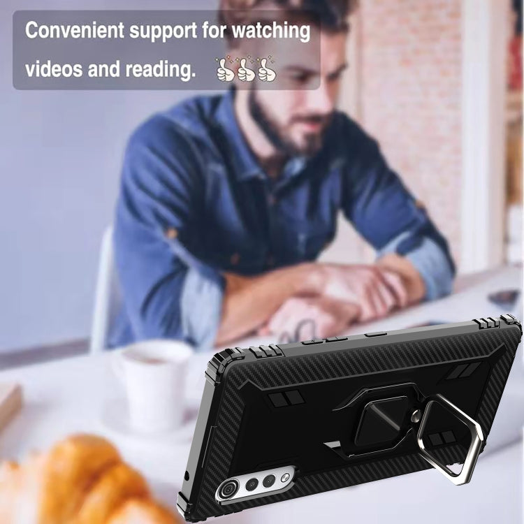 For LG Velvet / G9 Carbon Fiber Protective Case with 360 Degree Rotating Ring Holder(Black)