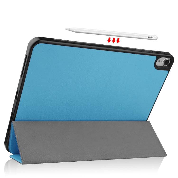 For iPad Air 2022 / 2020 10.9 Custer Texture TPU Horizontal Flip Leather Case with Sleep / Wake-up Function & Three-folding Holder & Pen Slot(Sky Blue)