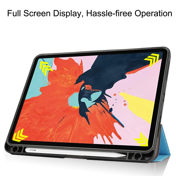 For iPad Air 2022 / 2020 10.9 Custer Texture TPU Horizontal Flip Leather Case with Sleep / Wake-up Function & Three-folding Holder & Pen Slot(Sky Blue)
