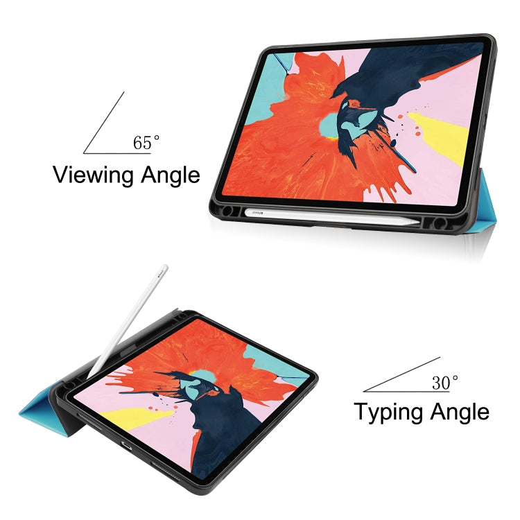 For iPad Air 2022 / 2020 10.9 Custer Texture TPU Horizontal Flip Leather Case with Sleep / Wake-up Function & Three-folding Holder & Pen Slot(Sky Blue)