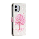 For iPhone 12 mini 3D Painted Pattern Horizontal Flip Leather Case with Holder & Card Slots & Photo Frame & Wallet(Pink Tree)