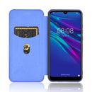 For Huawei Y6 (2019) / Honor Y6s Carbon Fiber Texture Horizontal Flip TPU + PC + PU Leather Case with Card Slot(Blue)