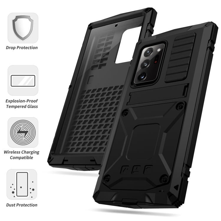 For Samsung Galaxy Note 20 Ultra R-JUST Shockproof Waterproof Dust-proof Metal + Silicone Protective Case with Holder(Black)