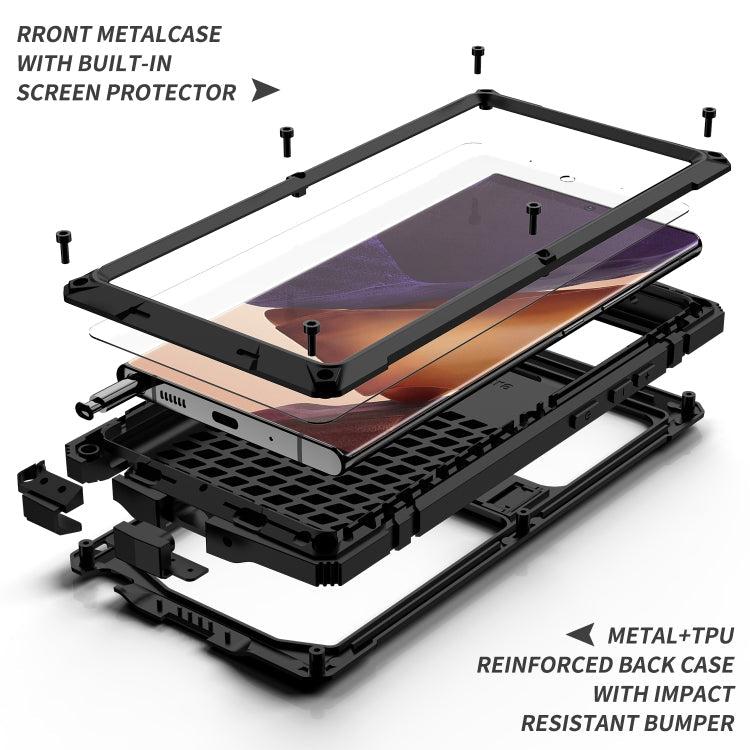 For Samsung Galaxy Note 20 Ultra R-JUST Shockproof Waterproof Dust-proof Metal + Silicone Protective Case with Holder(Black)