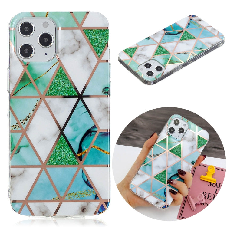 For iPhone 12 Pro Max Plating Marble Pattern Soft TPU Protective Case(Green White)