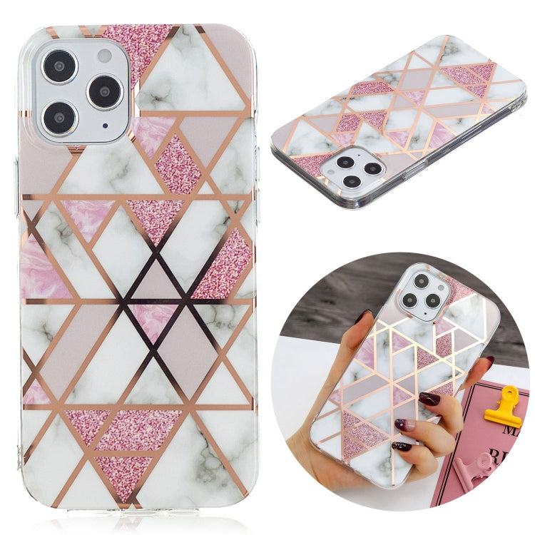 For iPhone 12 / 12 Pro Plating Marble Pattern Soft TPU Protective Case(Pink)