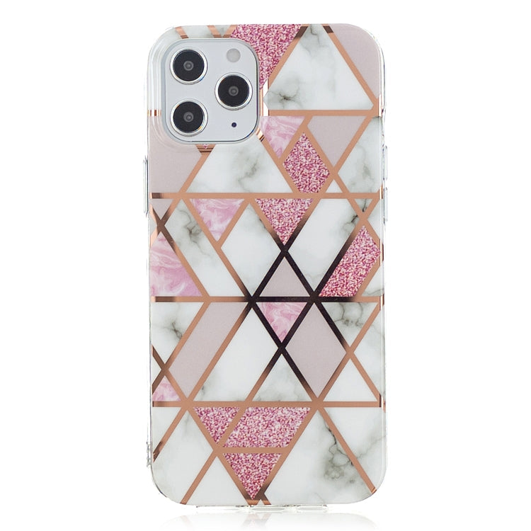 For iPhone 12 / 12 Pro Plating Marble Pattern Soft TPU Protective Case(Pink)