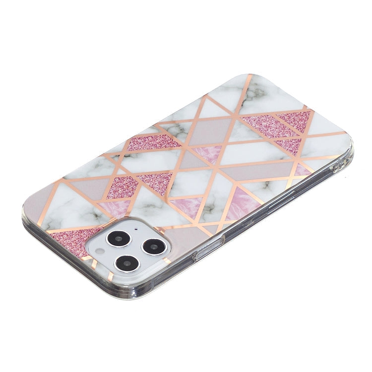 For iPhone 12 / 12 Pro Plating Marble Pattern Soft TPU Protective Case(Pink)
