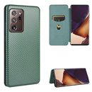 For Samsung Galaxy Note20 Ultra Carbon Fiber Texture Magnetic Horizontal Flip TPU + PC + PU Leather Case with Card Slot(Green)