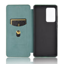 For Samsung Galaxy Note20 Ultra Carbon Fiber Texture Magnetic Horizontal Flip TPU + PC + PU Leather Case with Card Slot(Green)