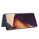 For Samsung Galaxy Note20 Ultra Carbon Fiber Texture Magnetic Horizontal Flip TPU + PC + PU Leather Case with Card Slot(Green)