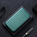 For Samsung Galaxy Note20 Ultra Carbon Fiber Texture Magnetic Horizontal Flip TPU + PC + PU Leather Case with Card Slot(Green)