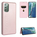 For Samsung Galaxy Note20 Carbon Fiber Texture Magnetic Horizontal Flip TPU + PC + PU Leather Case with Card Slot(Pink)