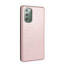 For Samsung Galaxy Note20 Carbon Fiber Texture Magnetic Horizontal Flip TPU + PC + PU Leather Case with Card Slot(Pink)