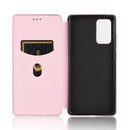 For Samsung Galaxy Note20 Carbon Fiber Texture Magnetic Horizontal Flip TPU + PC + PU Leather Case with Card Slot(Pink)
