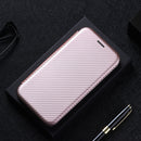 For Samsung Galaxy Note20 Carbon Fiber Texture Magnetic Horizontal Flip TPU + PC + PU Leather Case with Card Slot(Pink)