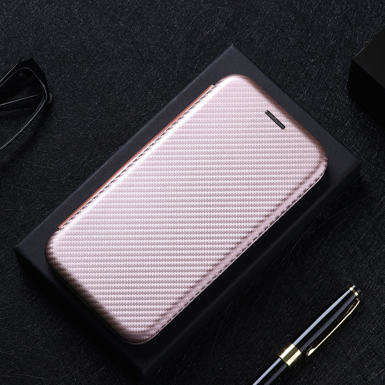 For Samsung Galaxy Note20 Carbon Fiber Texture Magnetic Horizontal Flip TPU + PC + PU Leather Case with Card Slot(Pink)
