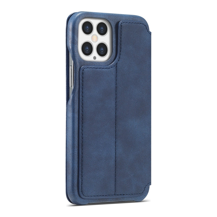 For iPhone 12 Pro Max LC.IMEEKE Hon Ancient Series Horizontal Flip Leather Case with Holder & Card Slot(Blue)