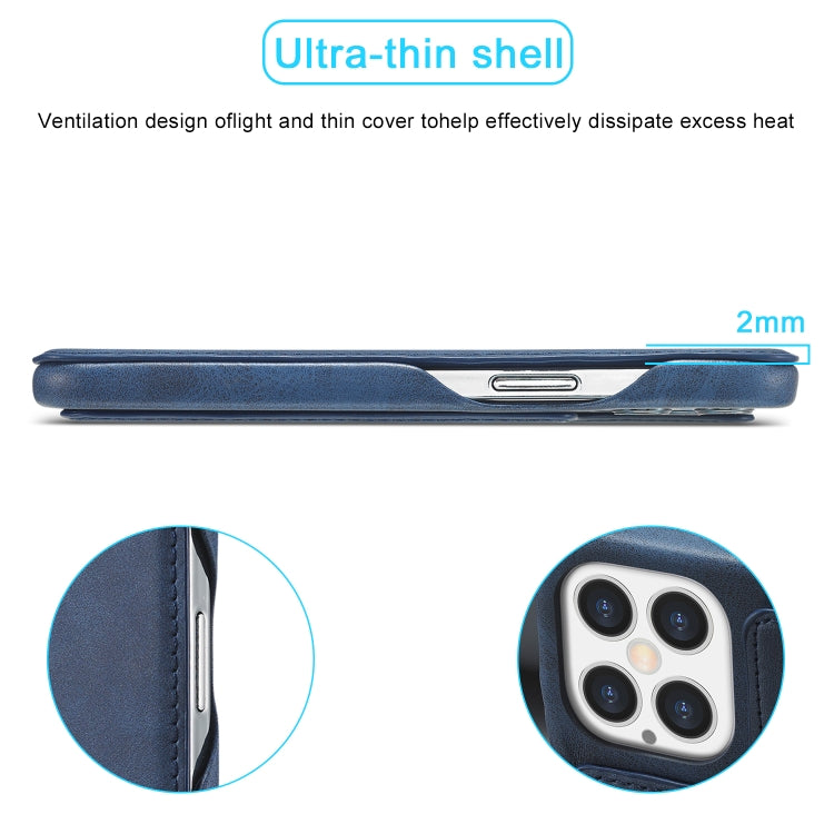 For iPhone 12 Pro Max LC.IMEEKE Hon Ancient Series Horizontal Flip Leather Case with Holder & Card Slot(Blue)