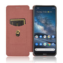For Nokia 8.3 5G Carbon Fiber Texture Horizontal Flip TPU + PC + PU Leather Case with Card Slot(Brown)
