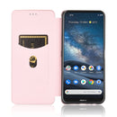 For Nokia 8.3 5G Carbon Fiber Texture Horizontal Flip TPU + PC + PU Leather Case with Card Slot(Pink)