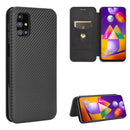For Samsung Galaxy M31s Carbon Fiber Texture Horizontal Flip TPU + PC + PU Leather Case with Rope & Card Slot(Black)