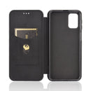 For Samsung Galaxy M31s Carbon Fiber Texture Horizontal Flip TPU + PC + PU Leather Case with Rope & Card Slot(Black)