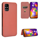 For Samsung Galaxy M31s Carbon Fiber Texture Magnetic Horizontal Flip TPU + PC + PU Leather Case with Rope & Card Slot(Brown)