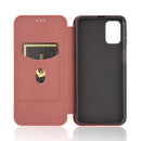For Samsung Galaxy M31s Carbon Fiber Texture Magnetic Horizontal Flip TPU + PC + PU Leather Case with Rope & Card Slot(Brown)
