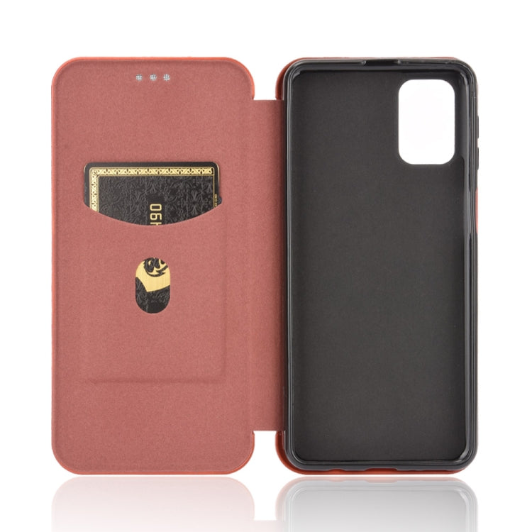 For Samsung Galaxy M31s Carbon Fiber Texture Magnetic Horizontal Flip TPU + PC + PU Leather Case with Rope & Card Slot(Brown)