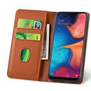 For Samsung Galaxy A20 Strong Magnetism Liquid Feel Horizontal Flip Leather Case with Holder & Card Slots & Wallet(Brown)