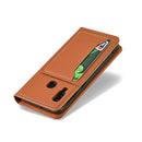 For Samsung Galaxy A20 Strong Magnetism Liquid Feel Horizontal Flip Leather Case with Holder & Card Slots & Wallet(Brown)
