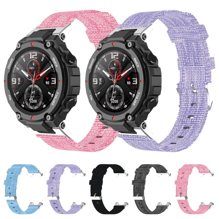 For Huami Amazfit T-Rex A1918 Nylon Canvas Replacement Strap with Screwdriver(Black)