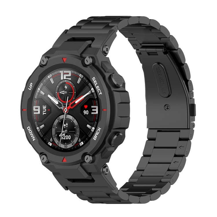 For Huami Amazfit T-Rex A1918 3-Beads Stainless Steel Watch Band with Screwdriver(Black)