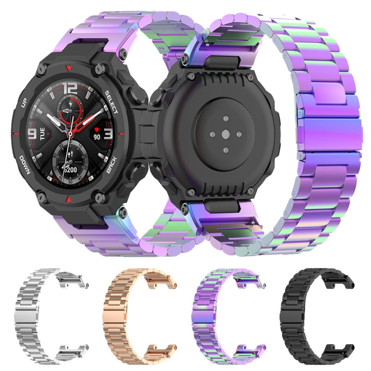 For Huami Amazfit T-Rex A1918 3-Beads Stainless Steel Watch Band with Screwdriver(Black)