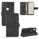 For Google Pixel 4a Solid Color Skin Feel Magnetic Buckle Horizontal Flip Calf Texture PU Leather Case with Holder & Card Slots & Wallet(Black)