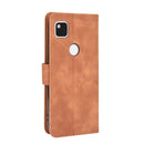 For Google Pixel 4a Solid Color Skin Feel Magnetic Buckle Horizontal Flip Calf Texture PU Leather Case with Holder & Card Slots & Wallet(Brown)