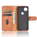 For Google Pixel 4a Solid Color Skin Feel Magnetic Buckle Horizontal Flip Calf Texture PU Leather Case with Holder & Card Slots & Wallet(Brown)
