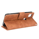 For Google Pixel 4a Solid Color Skin Feel Magnetic Buckle Horizontal Flip Calf Texture PU Leather Case with Holder & Card Slots & Wallet(Brown)
